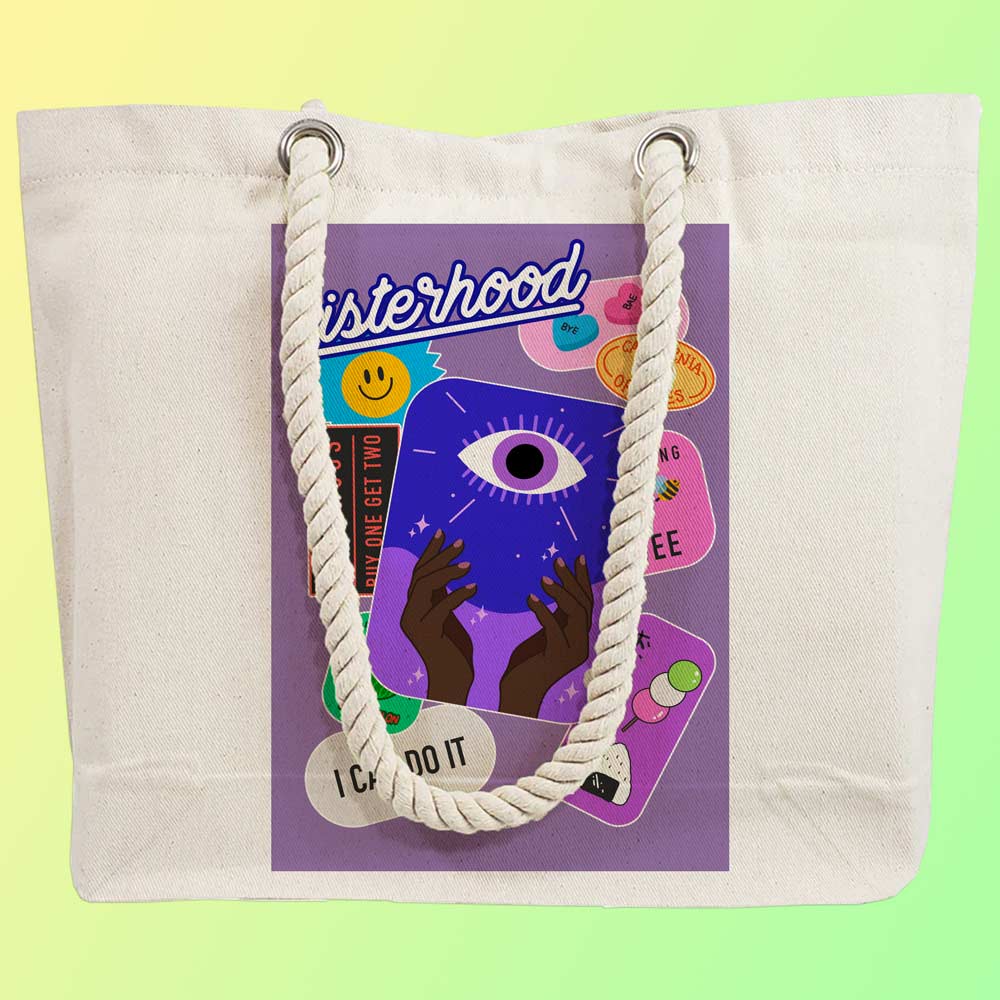 Eco-Friendly Recycled Cotton Canvas Tote Bag - Funny Stickers Design No.3 - EL8220147 - Image 2