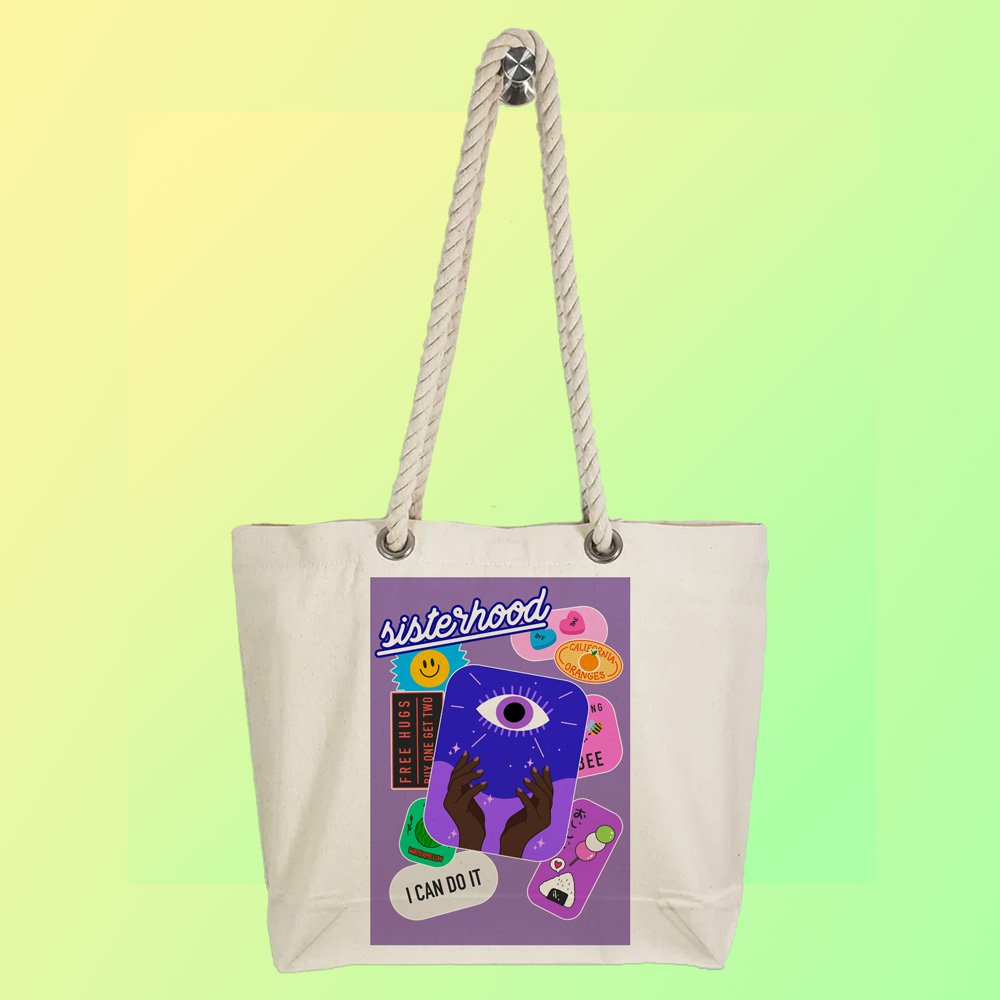 Eco-Friendly Recycled Cotton Canvas Tote Bag - Funny Stickers Design No.3 - EL8220147 - Image 4