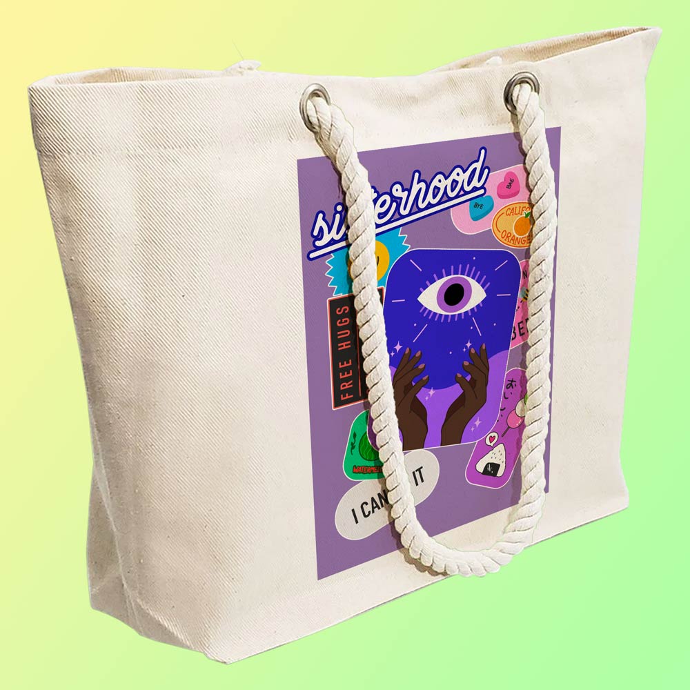 Eco-Friendly Recycled Cotton Canvas Tote Bag - Funny Stickers Design No.3 - EL8220147 - Image 3