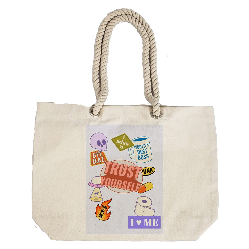 Eco-Friendly Recycled Cotton Canvas Tote Bag - Funny Stickers Design No.4 - EL8220148