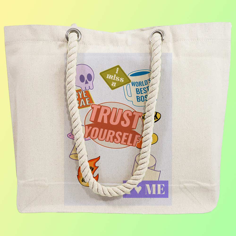 Eco-Friendly Recycled Cotton Canvas Tote Bag - Funny Stickers Design No.4 - EL8220148 - Image 2