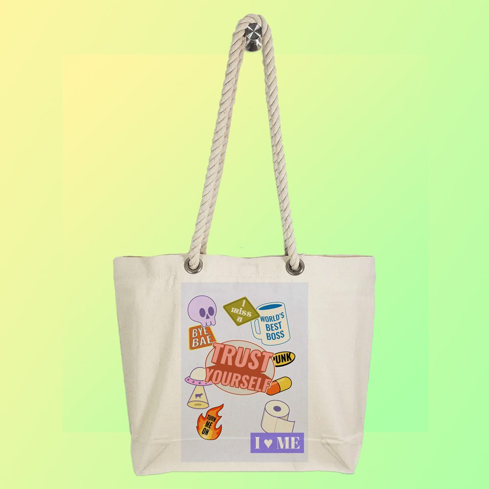 Eco-Friendly Recycled Cotton Canvas Tote Bag - Funny Stickers Design No.4 - EL8220148 - Image 4