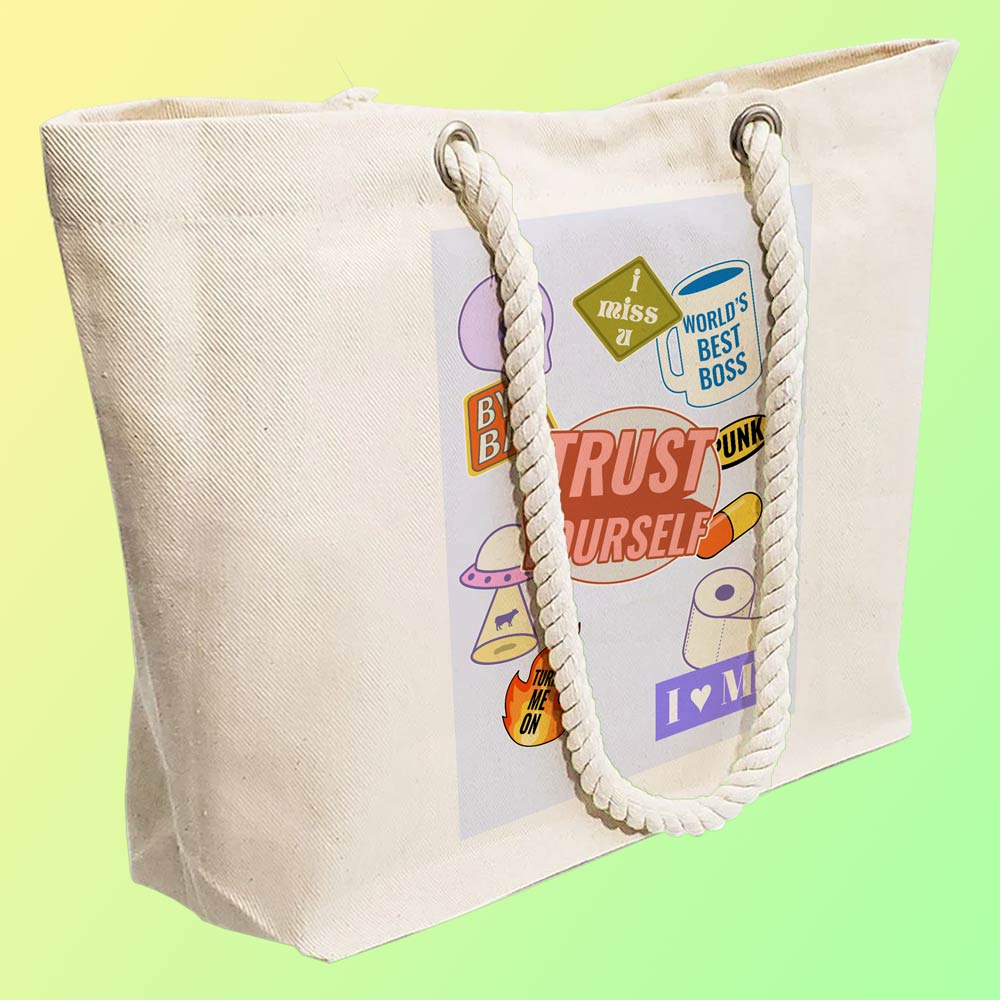 Eco-Friendly Recycled Cotton Canvas Tote Bag - Funny Stickers Design No.4 - EL8220148 - Image 3