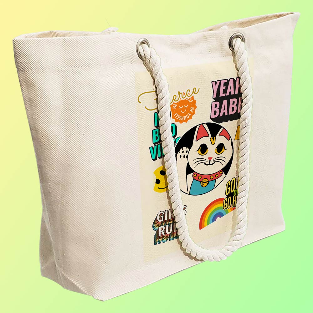 Eco-Friendly Recycled Cotton Canvas Tote Bag - Funny Stickers Design No.6 - EL8220150 - Image 3