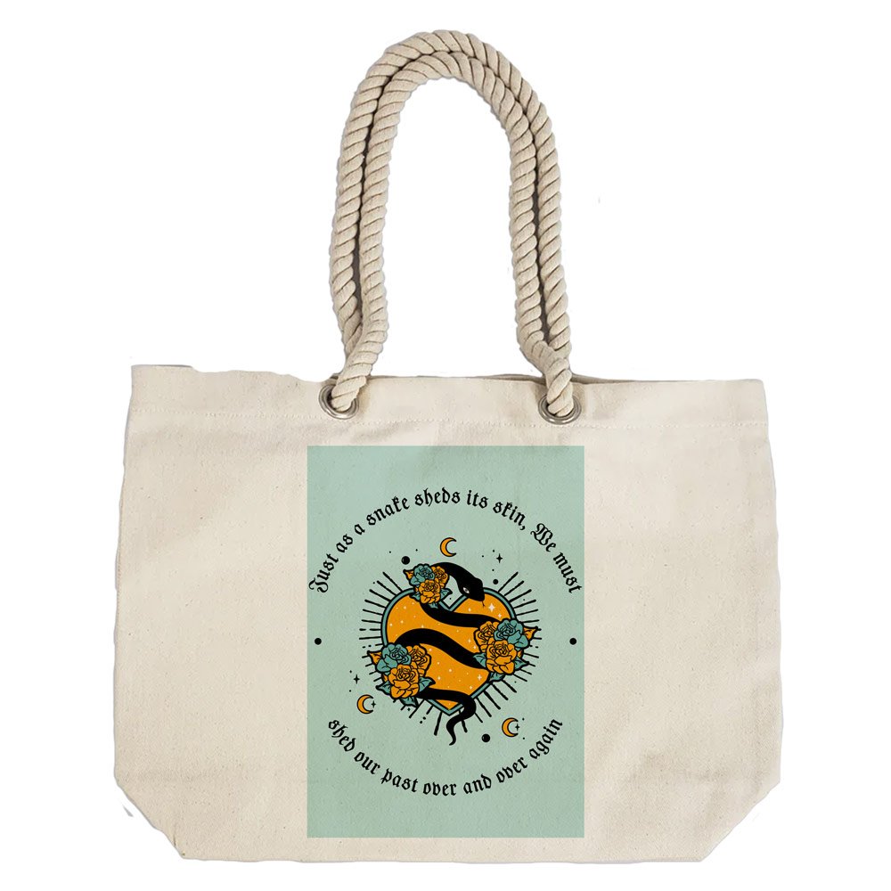 Eco-Friendly Recycled Cotton Canvas Tote Bag - Astrology Snake Hearts Design - EL8220152