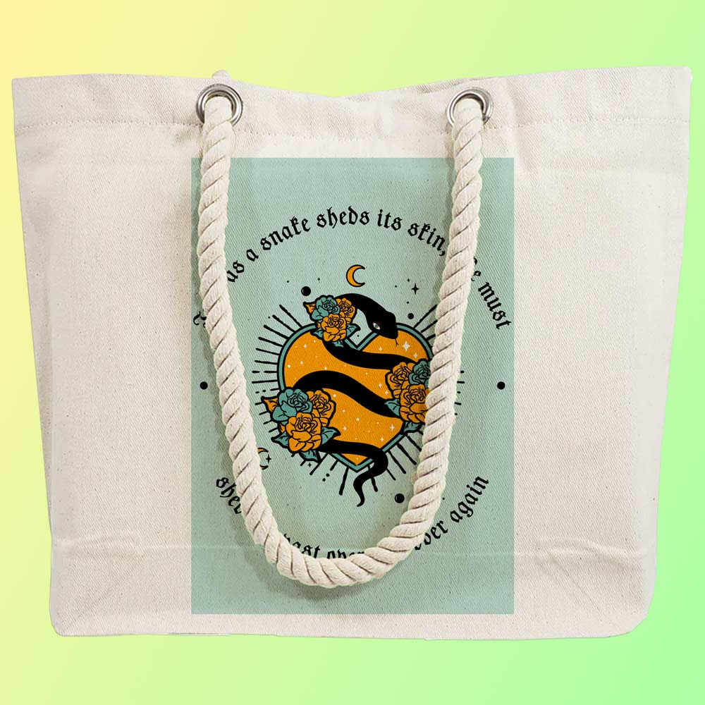 Eco-Friendly Recycled Cotton Canvas Tote Bag - Astrology Snake Hearts Design - EL8220152 - Image 2