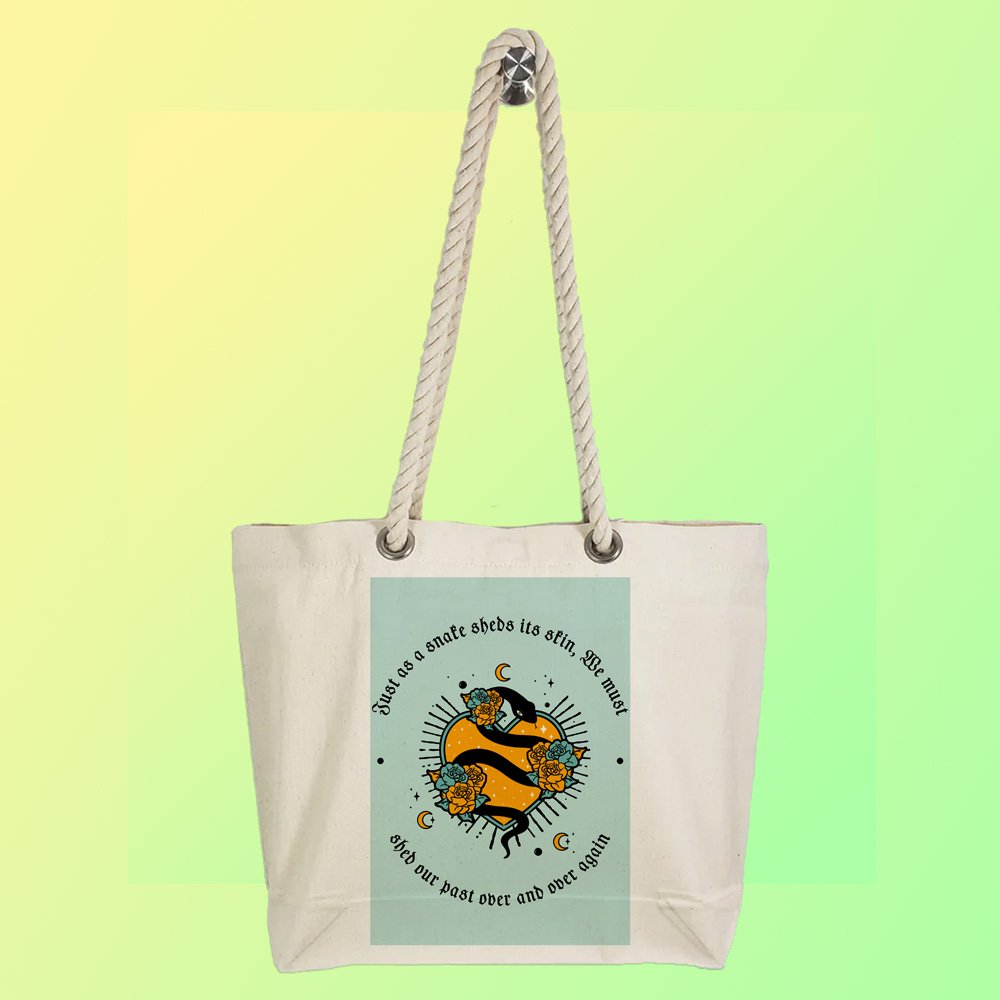 Eco-Friendly Recycled Cotton Canvas Tote Bag - Astrology Snake Hearts Design - EL8220152 - Image 4