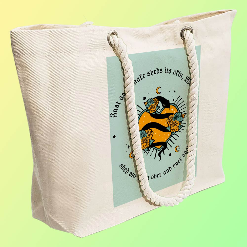 Eco-Friendly Recycled Cotton Canvas Tote Bag - Astrology Snake Hearts Design - EL8220152 - Image 3