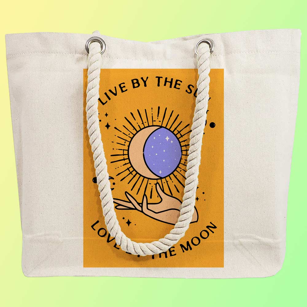 Eco-Friendly Recycled Cotton Canvas Tote Bag - Astrology Love By The Moon Design - EL8220153 - Image 2