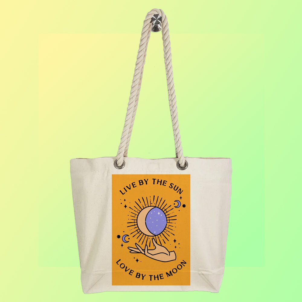 Eco-Friendly Recycled Cotton Canvas Tote Bag - Astrology Love By The Moon Design - EL8220153 - Image 4