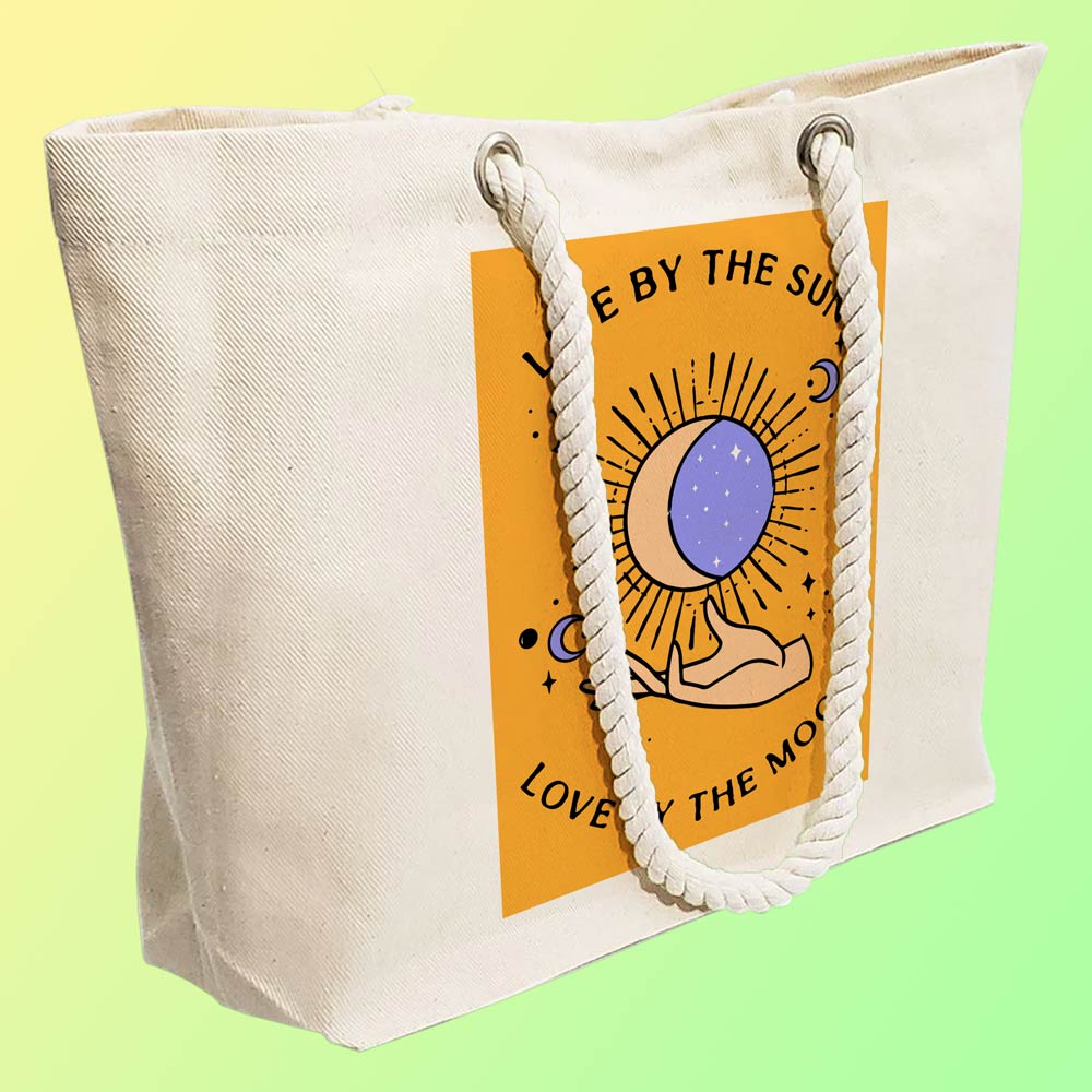 Eco-Friendly Recycled Cotton Canvas Tote Bag - Astrology Love By The Moon Design - EL8220153 - Image 3