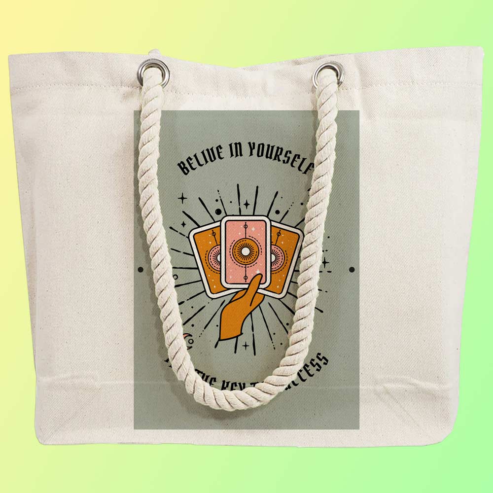 Eco-Friendly Recycled Cotton Canvas Tote Bag - Astrology Tarot Cards Key To Success Design - EL8220154 - Image 2