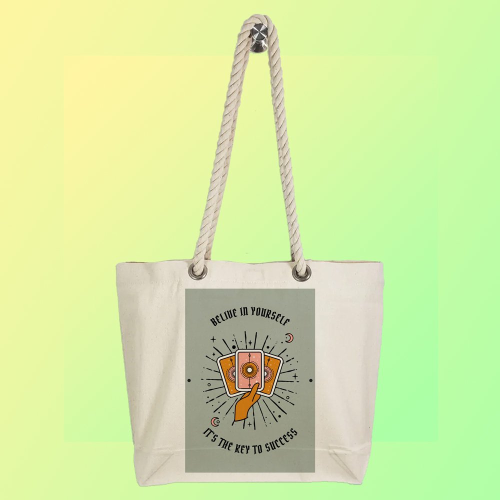 Eco-Friendly Recycled Cotton Canvas Tote Bag - Astrology Tarot Cards Key To Success Design - EL8220154 - Image 4