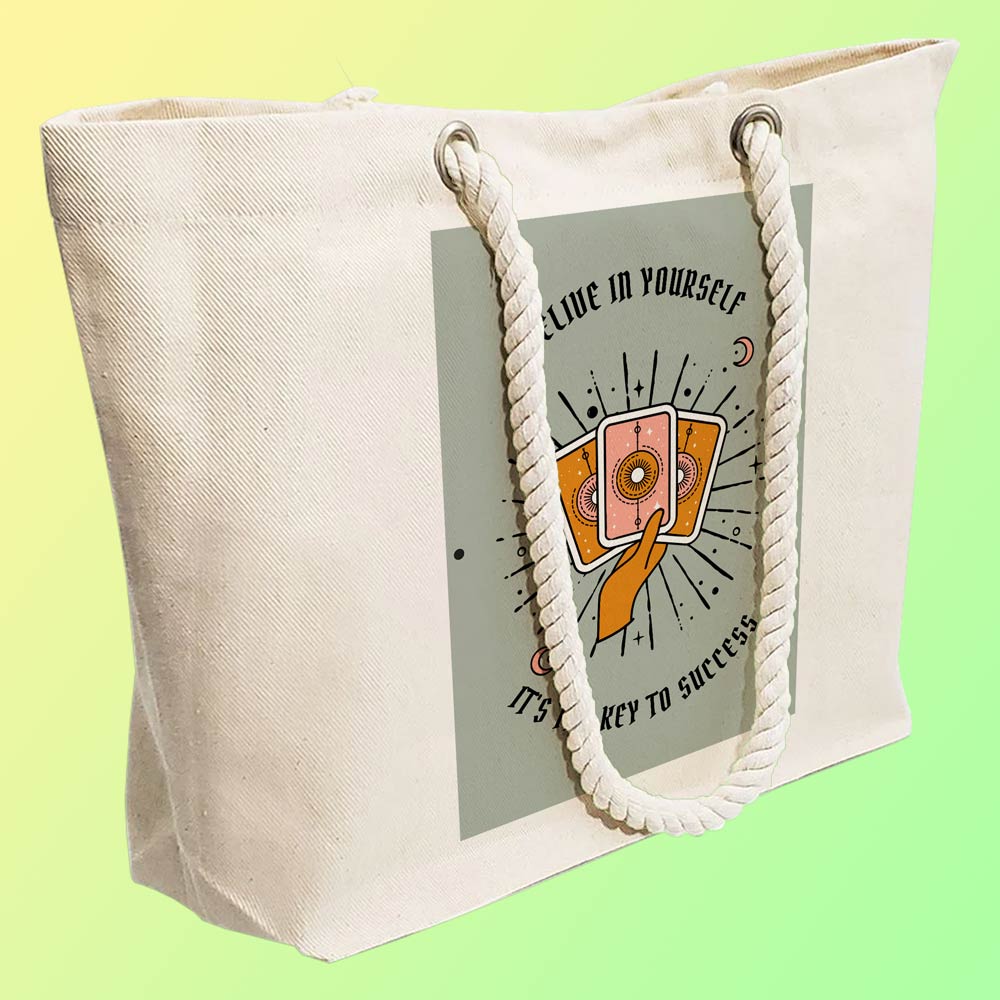 Eco-Friendly Recycled Cotton Canvas Tote Bag - Astrology Tarot Cards Key To Success Design - EL8220154 - Image 3
