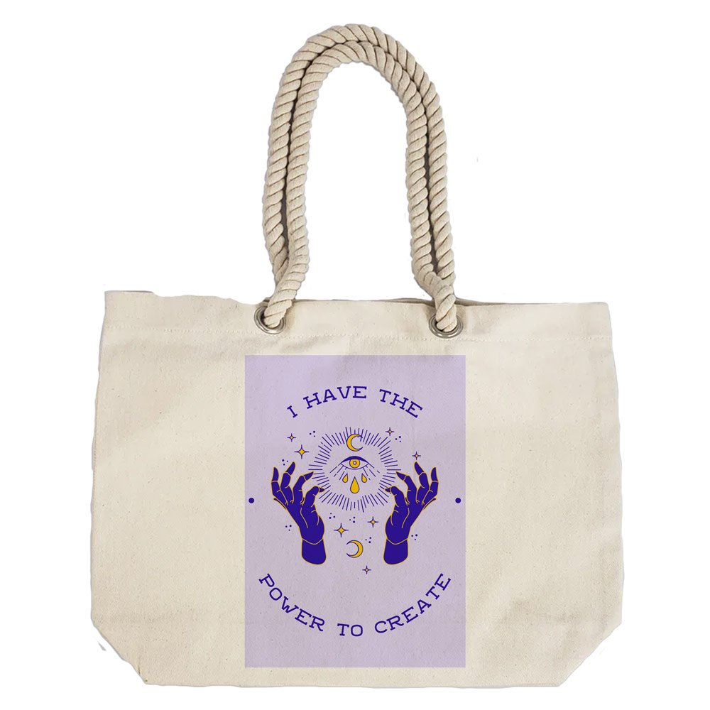 Eco-Friendly Recycled Cotton Canvas Tote Bag - Astrology Hands Power To Create Design - EL8220155