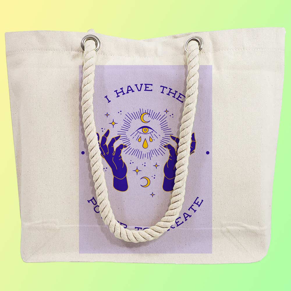 Eco-Friendly Recycled Cotton Canvas Tote Bag - Astrology Hands Power To Create Design - EL8220155 - Image 2