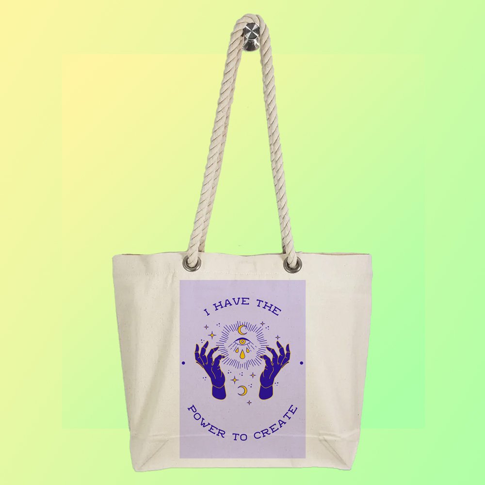 Eco-Friendly Recycled Cotton Canvas Tote Bag - Astrology Hands Power To Create Design - EL8220155 - Image 4
