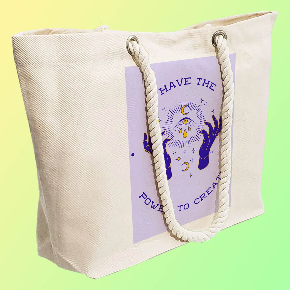 Eco-Friendly Recycled Cotton Canvas Tote Bag - Astrology Hands Power To Create Design - EL8220155 - Image 3