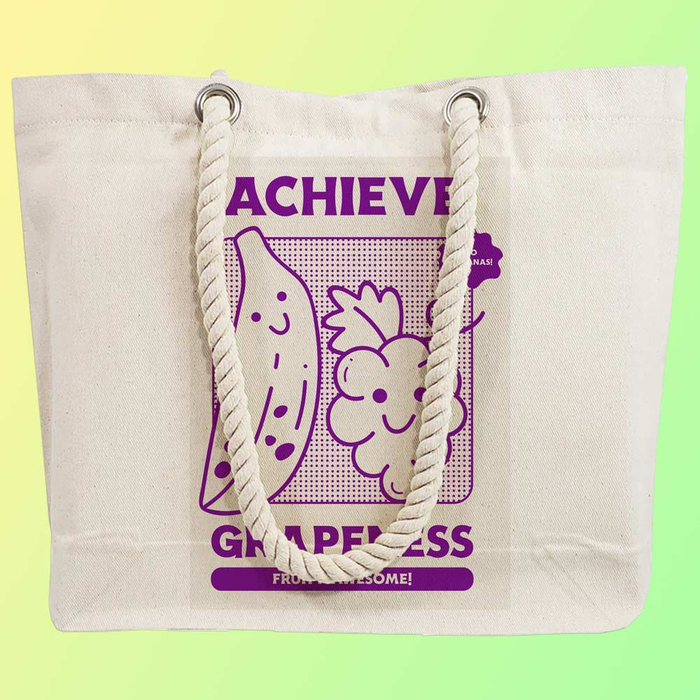 Eco-Friendly Recycled Cotton Canvas Tote Bag - Funny Achieve Grapeness Design - EL8220158 - Image 2