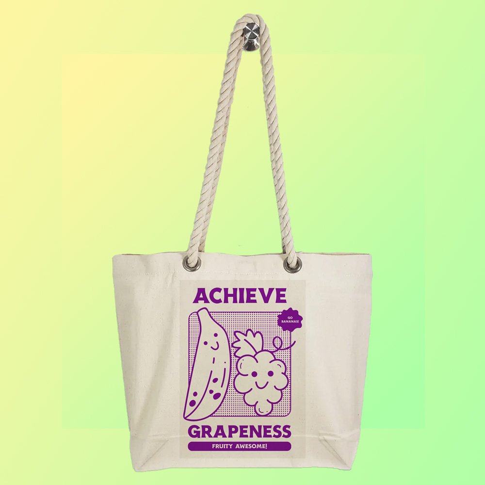 Eco-Friendly Recycled Cotton Canvas Tote Bag - Funny Achieve Grapeness Design - EL8220158 - Image 4