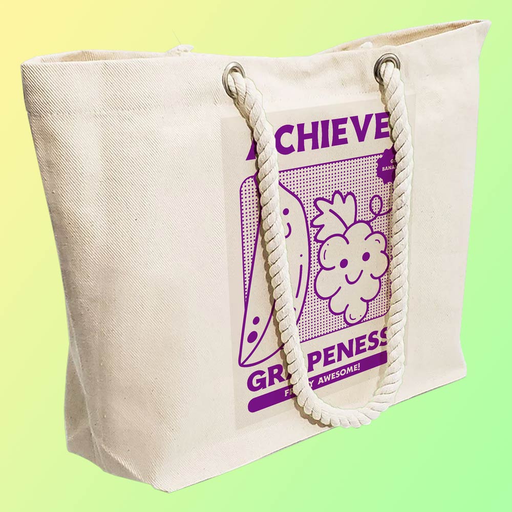 Eco-Friendly Recycled Cotton Canvas Tote Bag - Funny Achieve Grapeness Design - EL8220158 - Image 3