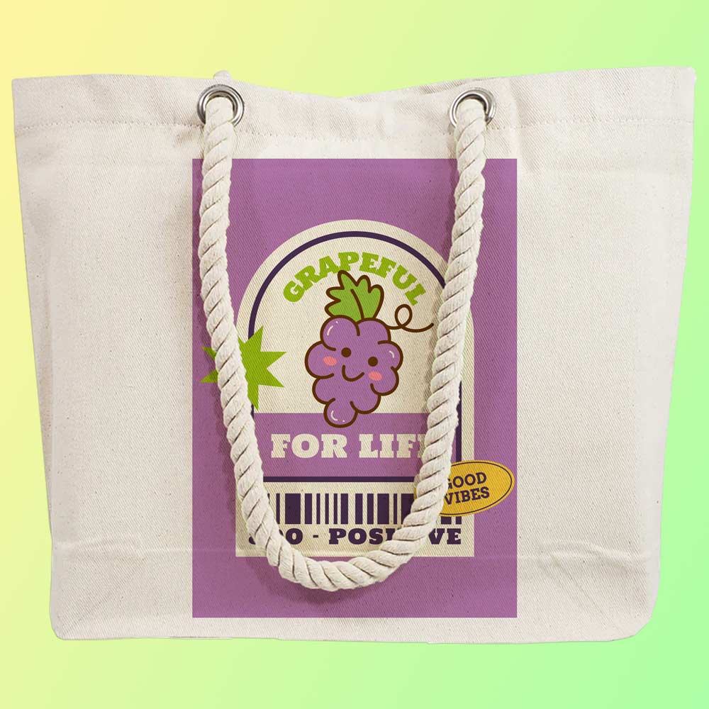 Eco-Friendly Recycled Cotton Canvas Tote Bag - Funny Grapeful For Life Design - EL8220161 - Image 2