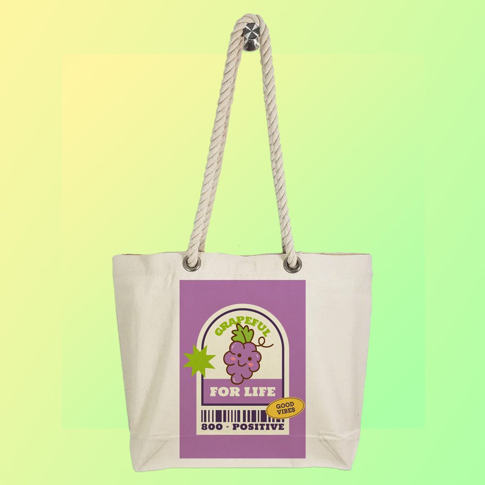 Eco-Friendly Recycled Cotton Canvas Tote Bag - Funny Grapeful For Life Design - EL8220161 - Image 4