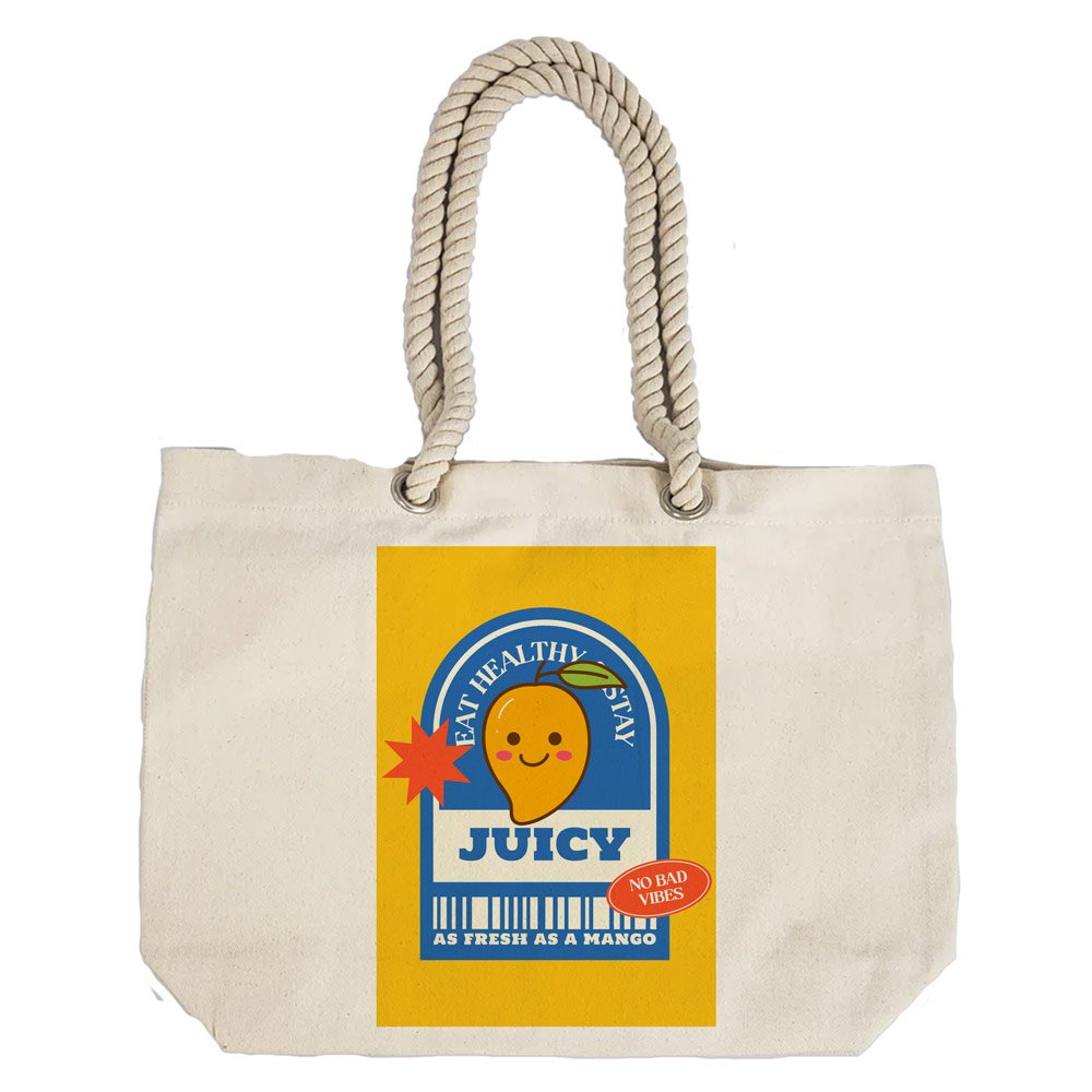 Eco-Friendly Recycled Cotton Canvas Tote Bag - Funny Juicy Mango No Bad Vibes Design - EL8220163
