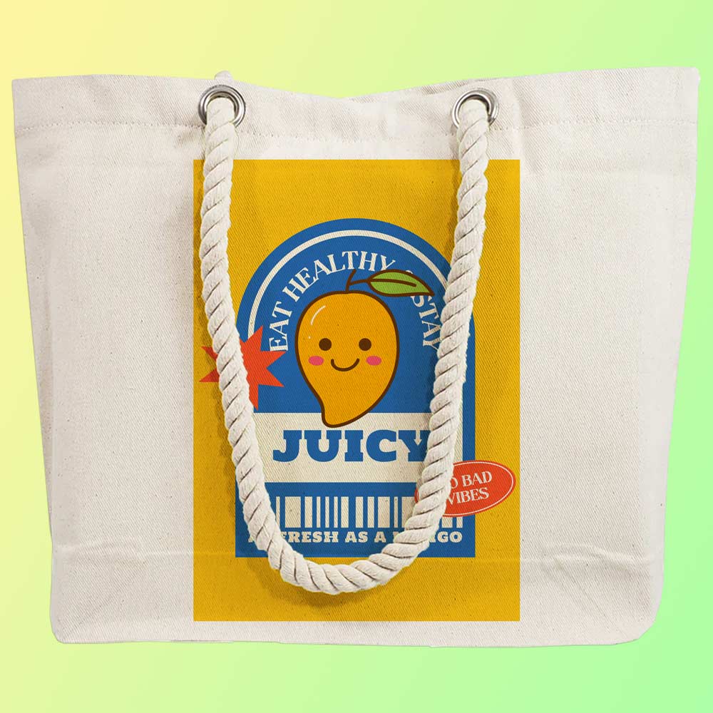 Eco-Friendly Recycled Cotton Canvas Tote Bag - Funny Juicy Mango No Bad Vibes Design - EL8220163 - Image 2