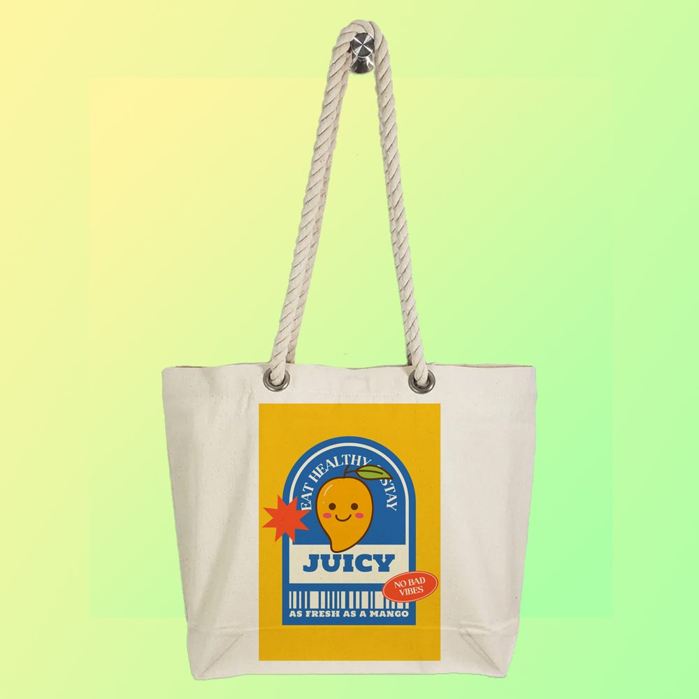 Eco-Friendly Recycled Cotton Canvas Tote Bag - Funny Juicy Mango No Bad Vibes Design - EL8220163 - Image 4
