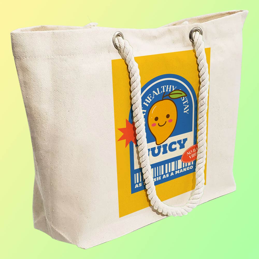 Eco-Friendly Recycled Cotton Canvas Tote Bag - Funny Juicy Mango No Bad Vibes Design - EL8220163 - Image 3