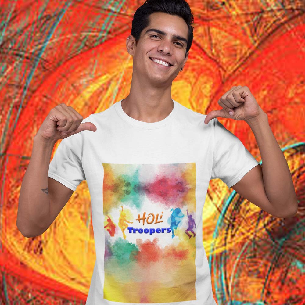 Super Dry-fit Printed Jersey T-Shirt - Holi Celebration Series - Holi Troopers Design No.3-by ZingerTees-Unisex-EL9120309