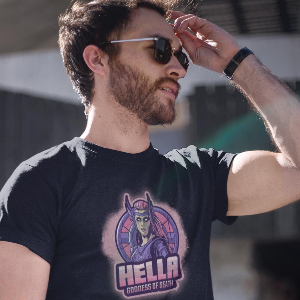 Pure Cotton Bio-Washed T-Shirt Chest Printed-Viking Gods Series - Fearsom Hella The Goddess of Death Design-by ZingerTees-Unisex-EL9120288 - Image 2