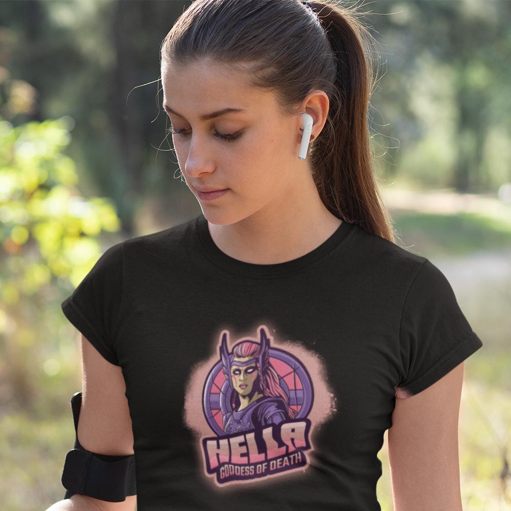 Pure Cotton Bio-Washed T-Shirt Chest Printed-Viking Gods Series - Fearsom Hella The Goddess of Death Design-by ZingerTees-Unisex-EL9120288 - Image 3