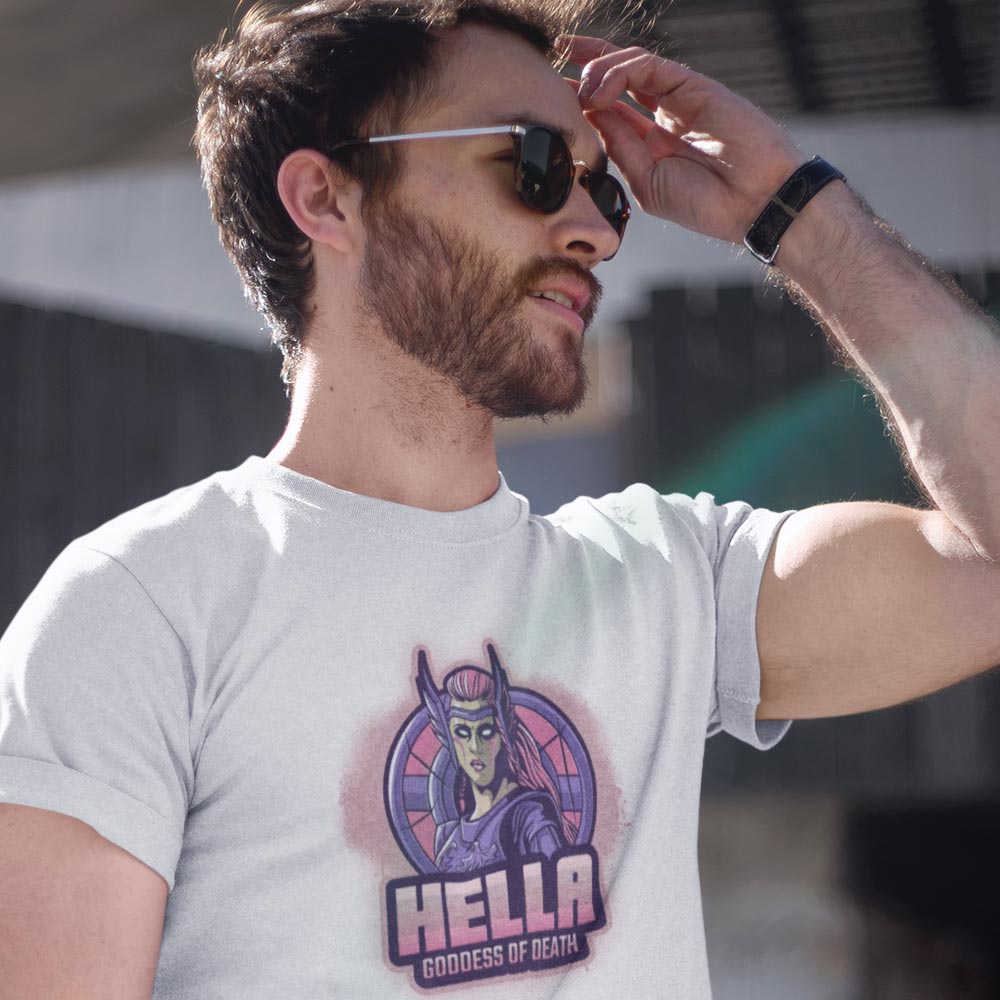 Pure Cotton Bio-Washed T-Shirt Chest Printed-Viking Gods Series - Fearsom Hella The Goddess of Death Design-by ZingerTees-Unisex-EL9120288 - Image 4