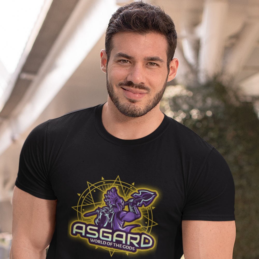 Pure Cotton Bio-Washed T-Shirt Chest Printed-Viking Gods Series - Asgard World of Gods Design-by ZingerTees-Unisex-EL9120289