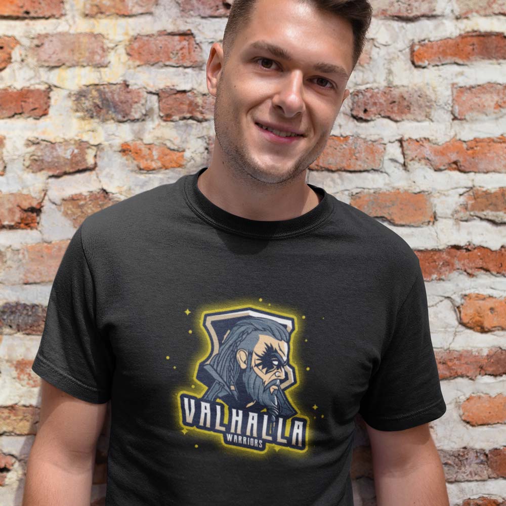 Pure Cotton Bio-Washed T-Shirt Chest Printed-Viking Gods Series - The Valhalla Warriors Design-by ZingerTees-Unisex-EL9120282 - Image 2
