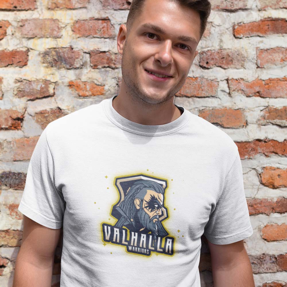 Pure Cotton Bio-Washed T-Shirt Chest Printed-Viking Gods Series - The Valhalla Warriors Design-by ZingerTees-Unisex-EL9120282 - Image 4