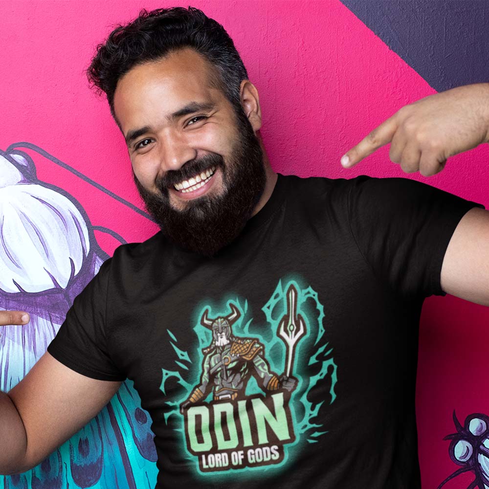 Pure Cotton Bio-Washed T-Shirt Chest Printed-Viking Gods Series - Odin The Lord of Gods Design-by ZingerTees-Unisex-EL9120285