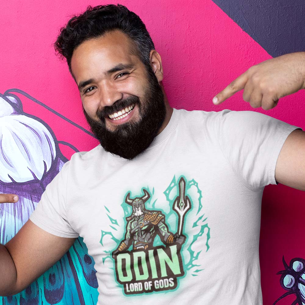 Pure Cotton Bio-Washed T-Shirt Chest Printed-Viking Gods Series - Odin The Lord of Gods Design-by ZingerTees-Unisex-EL9120285 - Image 3