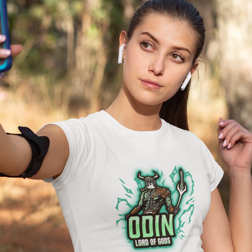 Pure Cotton Bio-Washed T-Shirt Chest Printed-Viking Gods Series - Odin The Lord of Gods Design-by ZingerTees-Unisex-EL9120285 - Image 2