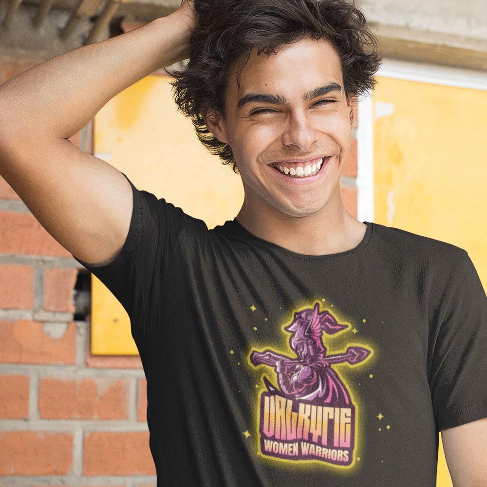 Pure Cotton Bio-Washed T-Shirt Chest Printed-Viking Gods Series - Mighty Valkyrie Women Warrior Design-by ZingerTees-Unisex-EL9120286 - Image 2