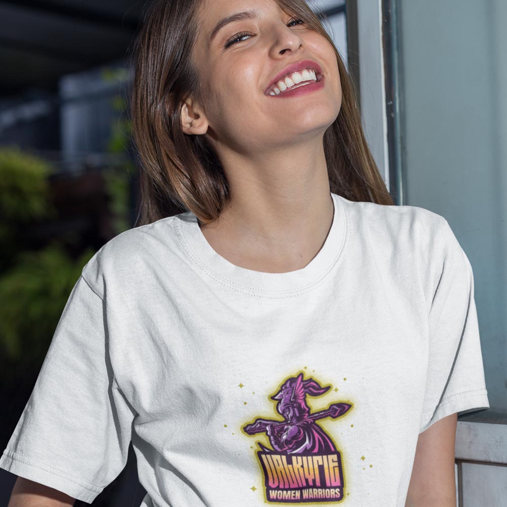 Pure Cotton Bio-Washed T-Shirt Chest Printed-Viking Gods Series - Mighty Valkyrie Women Warrior Design-by ZingerTees-Unisex-EL9120286