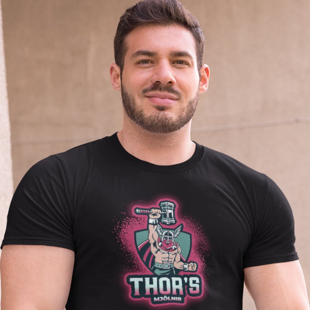 Pure Cotton Bio-Washed T-Shirt Chest Printed-Viking Gods Series - The Mighty Thor Odinson's Hammer Mjöllnir Design-by ZingerTees-Unisex-EL9120287