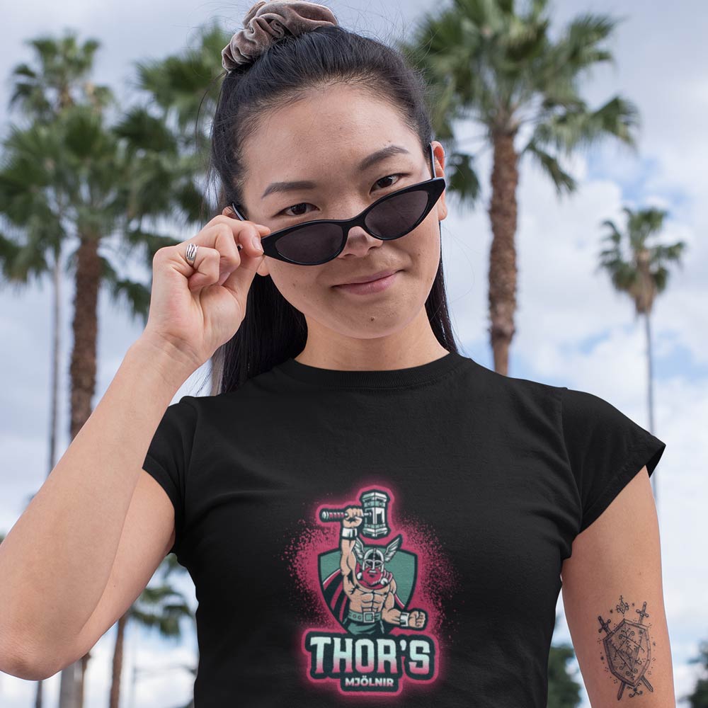 Pure Cotton Bio-Washed T-Shirt Chest Printed-Viking Gods Series - The Mighty Thor Odinson's Hammer Mjöllnir Design-by ZingerTees-Unisex-EL9120287 - Image 4