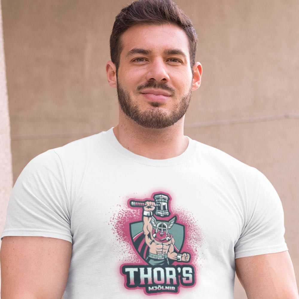 Pure Cotton Bio-Washed T-Shirt Chest Printed-Viking Gods Series - The Mighty Thor Odinson's Hammer Mjöllnir Design-by ZingerTees-Unisex-EL9120287 - Image 3