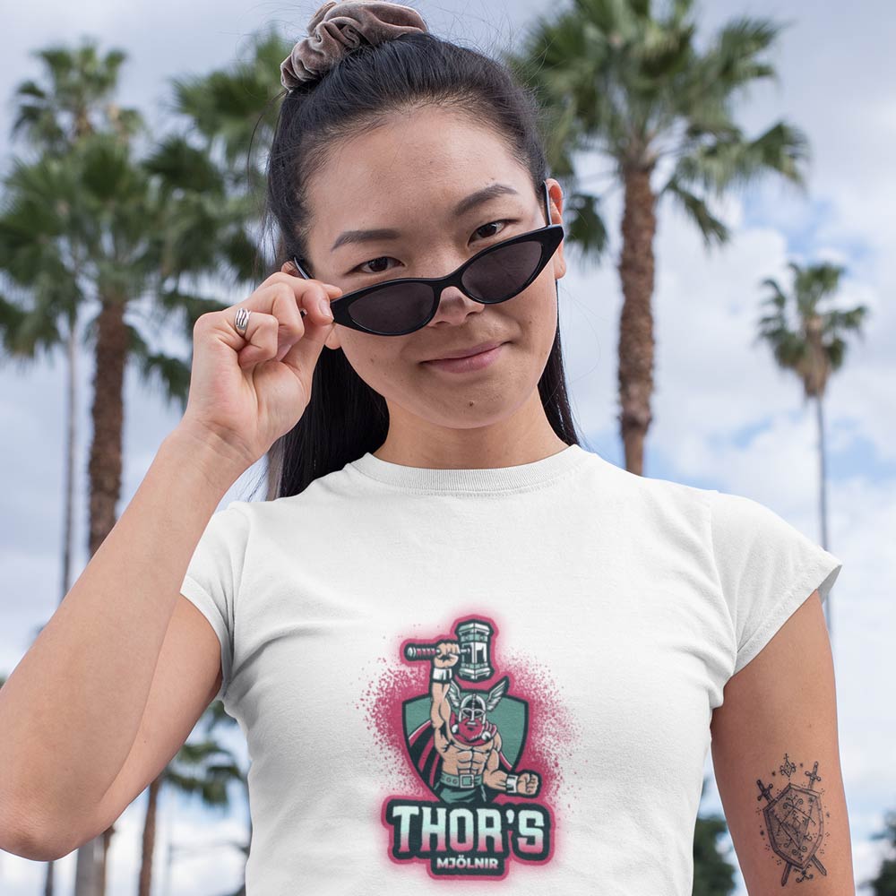 Pure Cotton Bio-Washed T-Shirt Chest Printed-Viking Gods Series - The Mighty Thor Odinson's Hammer Mjöllnir Design-by ZingerTees-Unisex-EL9120287 - Image 2