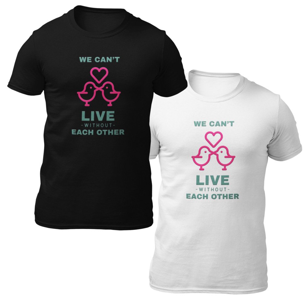 Pure Cotton Bio-Washed T-Shirt Chest Printed - We Can't Live Without Each Other Design-by ZingerTees-Set of 2 Couple Tees-EL9120255 - Image 5