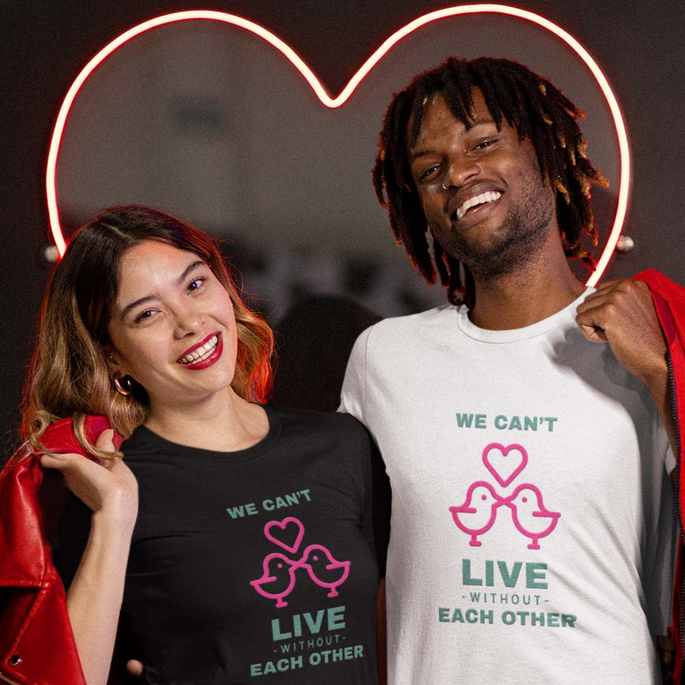 Pure Cotton Bio-Washed T-Shirt Chest Printed - We Can't Live Without Each Other Design-by ZingerTees-Set of 2 Couple Tees-EL9120255 - Image 2