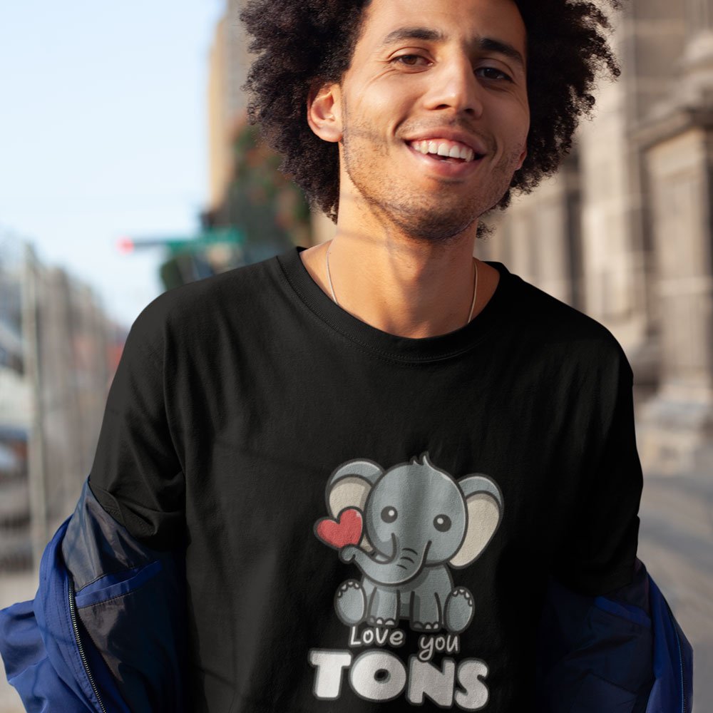 Pure Cotton Bio-Washed T-Shirt Chest Printed-Valentine's Day - Cute Elephant Love you tons Design-by ZingerTees-Unisex-EL9120273 - Image 2